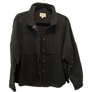 Haute Hippie Faux Suede Fringe Shirt Jacket Black Size Small